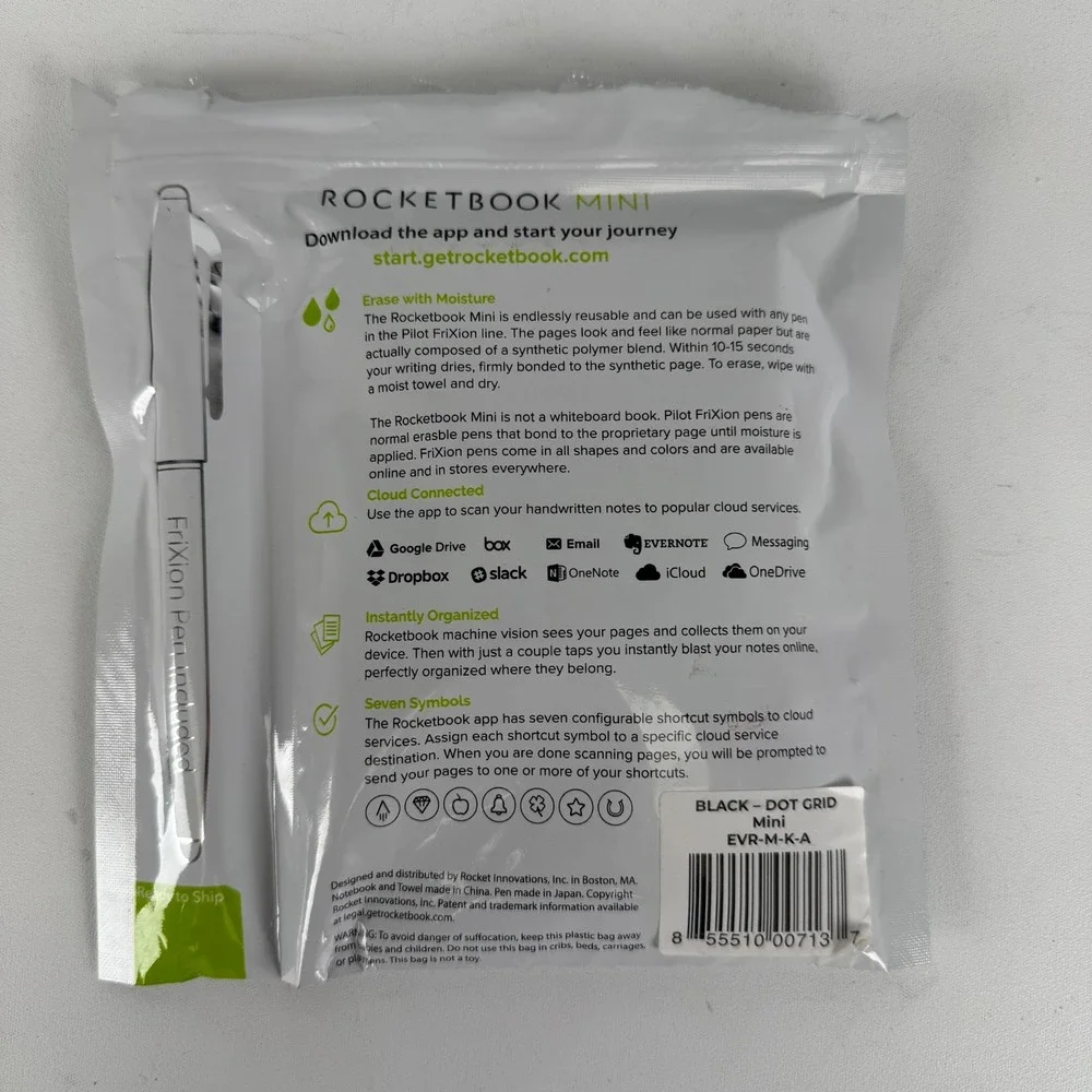 Rocketbook Mini Reusable Smart Notebook 3.5x5.5 EVR-M-K-A  BLK- Dot Grid NOB